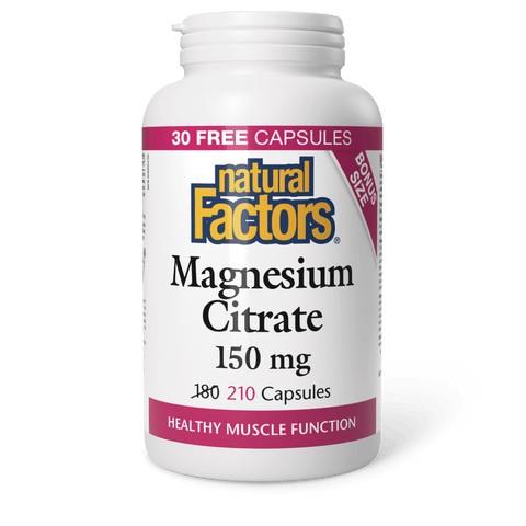 Magnesium Citrate, 150mg BONUS (180 + 30 Capsules)